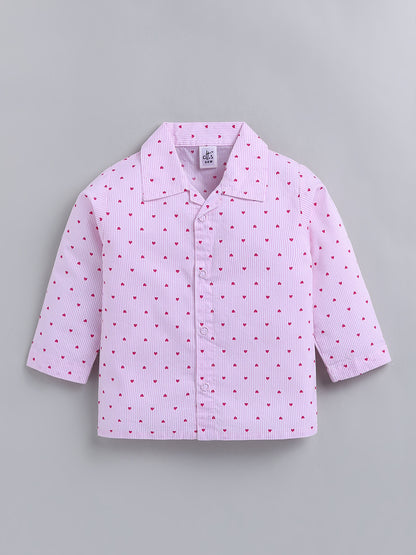 Pink "Hearts" Cotton Full Sleeve Night Suit