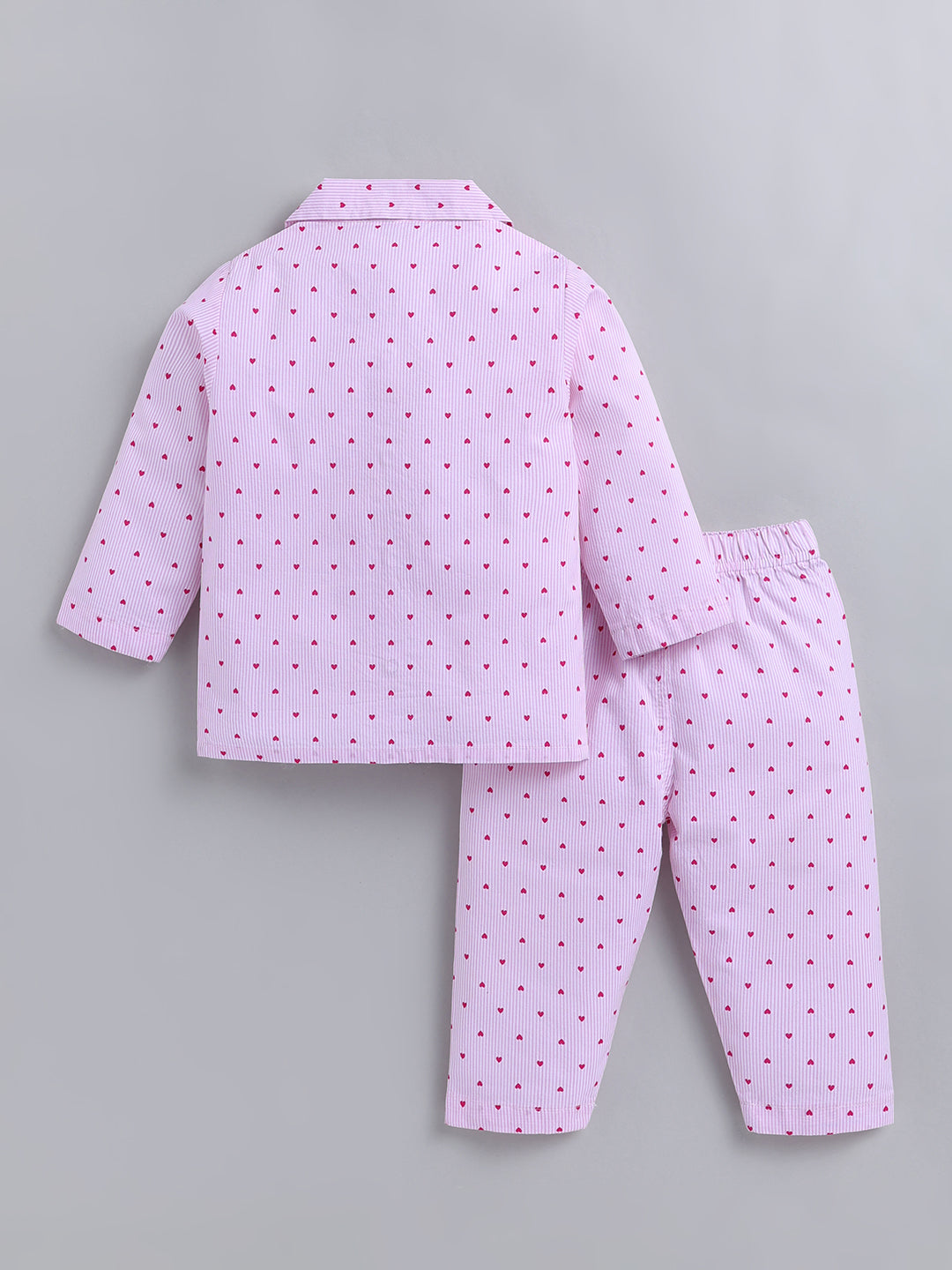 Pink "Hearts" Cotton Full Sleeve Night Suit
