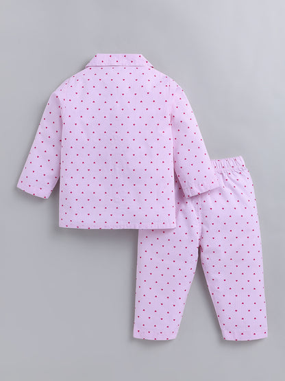 Pink "Hearts" Cotton Full Sleeve Night Suit