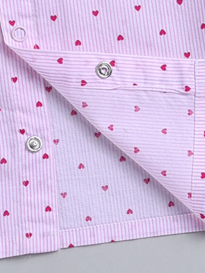 Pink "Hearts" Cotton Full Sleeve Night Suit