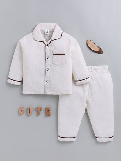 Off White Typography Cotton Full Sleeve Night Suit