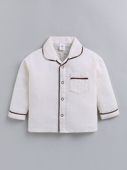 Off White Typography Cotton Full Sleeve Night Suit