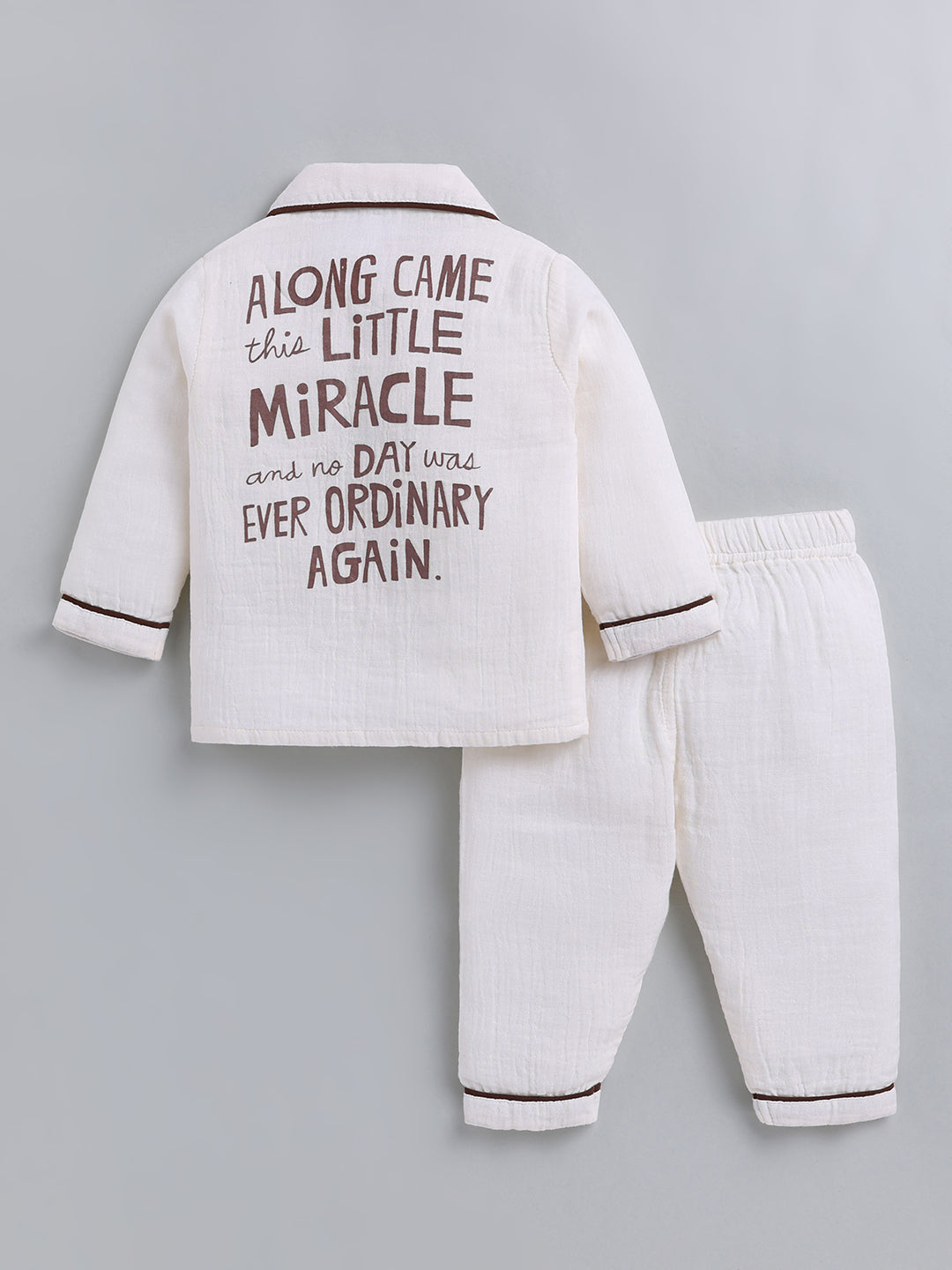 Off White Typography Cotton Full Sleeve Night Suit