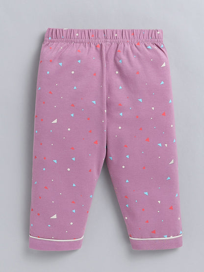 Purple Typography Cotton Full Sleeve Night Suit