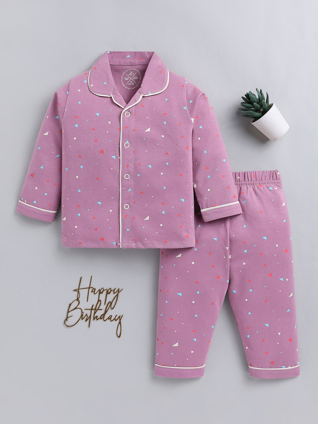 Purple Typography Cotton Full Sleeve Night Suit