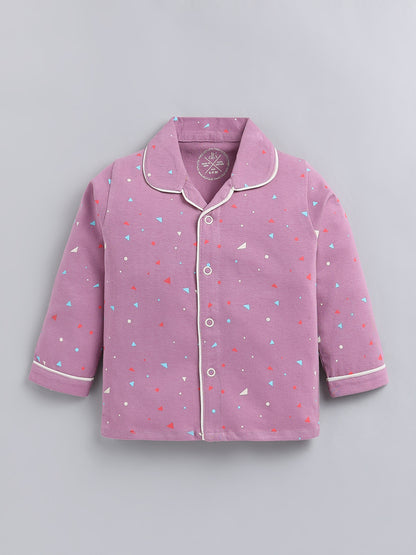 Purple Typography Cotton Full Sleeve Night Suit