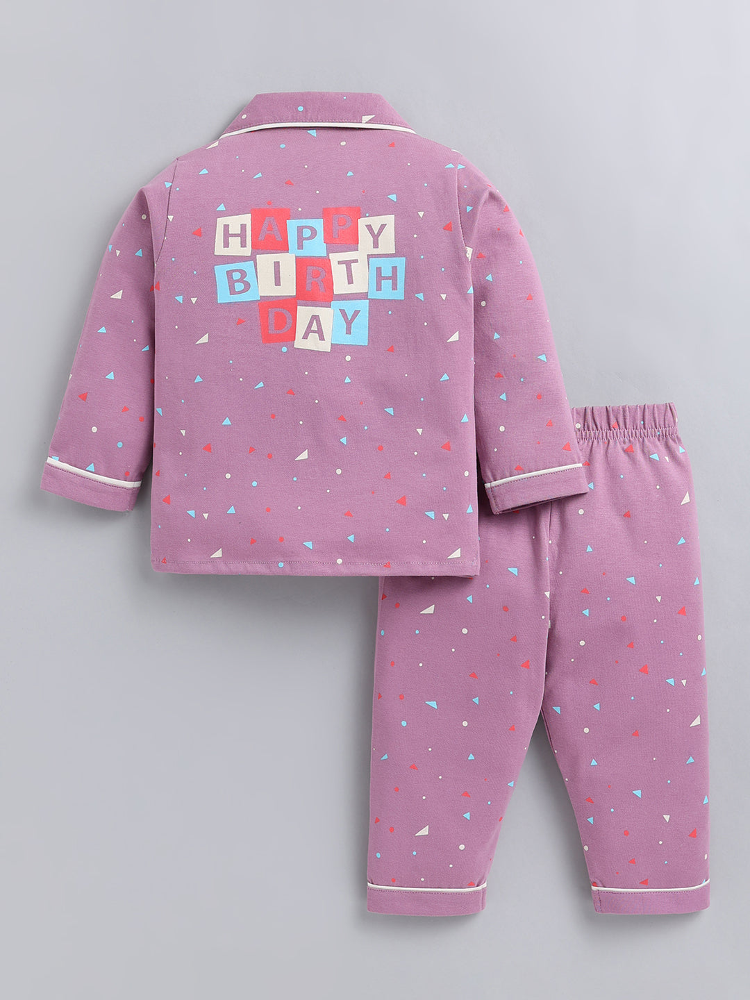 Purple Typography Cotton Full Sleeve Night Suit