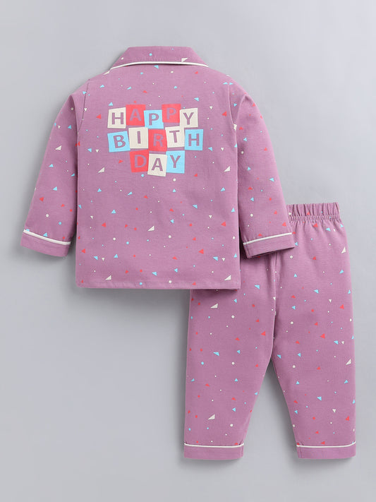 Purple Typography Cotton Full Sleeve Night Suit