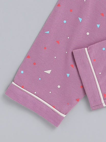 Purple Typography Cotton Full Sleeve Night Suit
