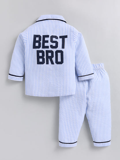 "Best Bro" Blue Cotton Full Sleeve Night Suit