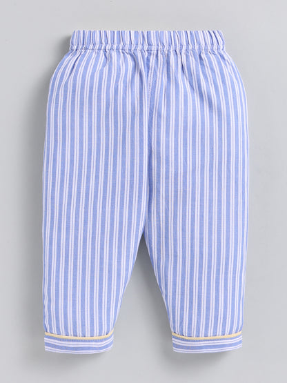 Blue Striped Cotton Full Sleeve Night Suit
