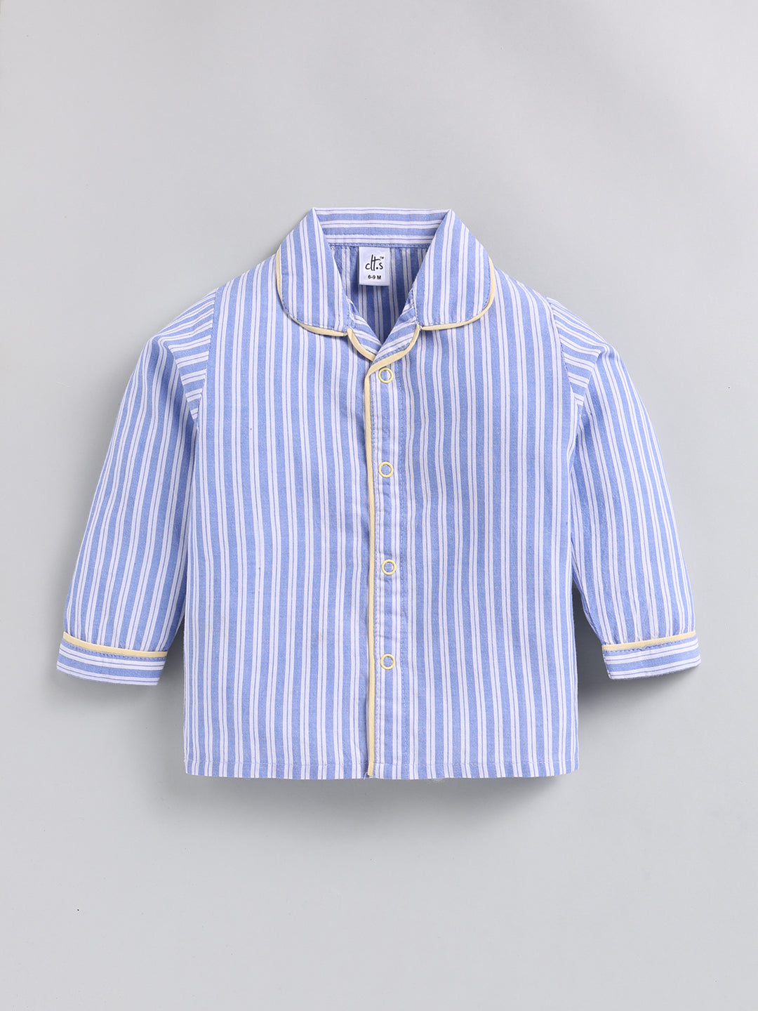 Blue Striped Cotton Full Sleeve Night Suit