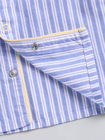 Blue Striped Cotton Full Sleeve Night Suit