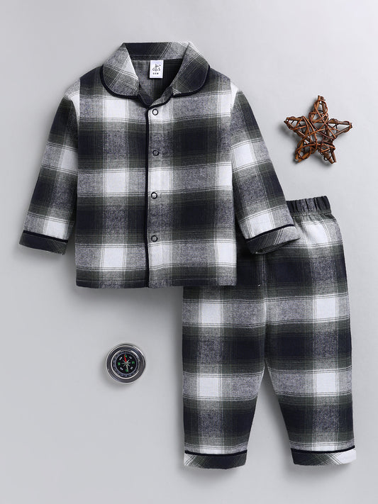 Green Checked Cotton Full Sleeve Night Suit