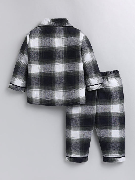 Green Checked Cotton Full Sleeve Night Suit