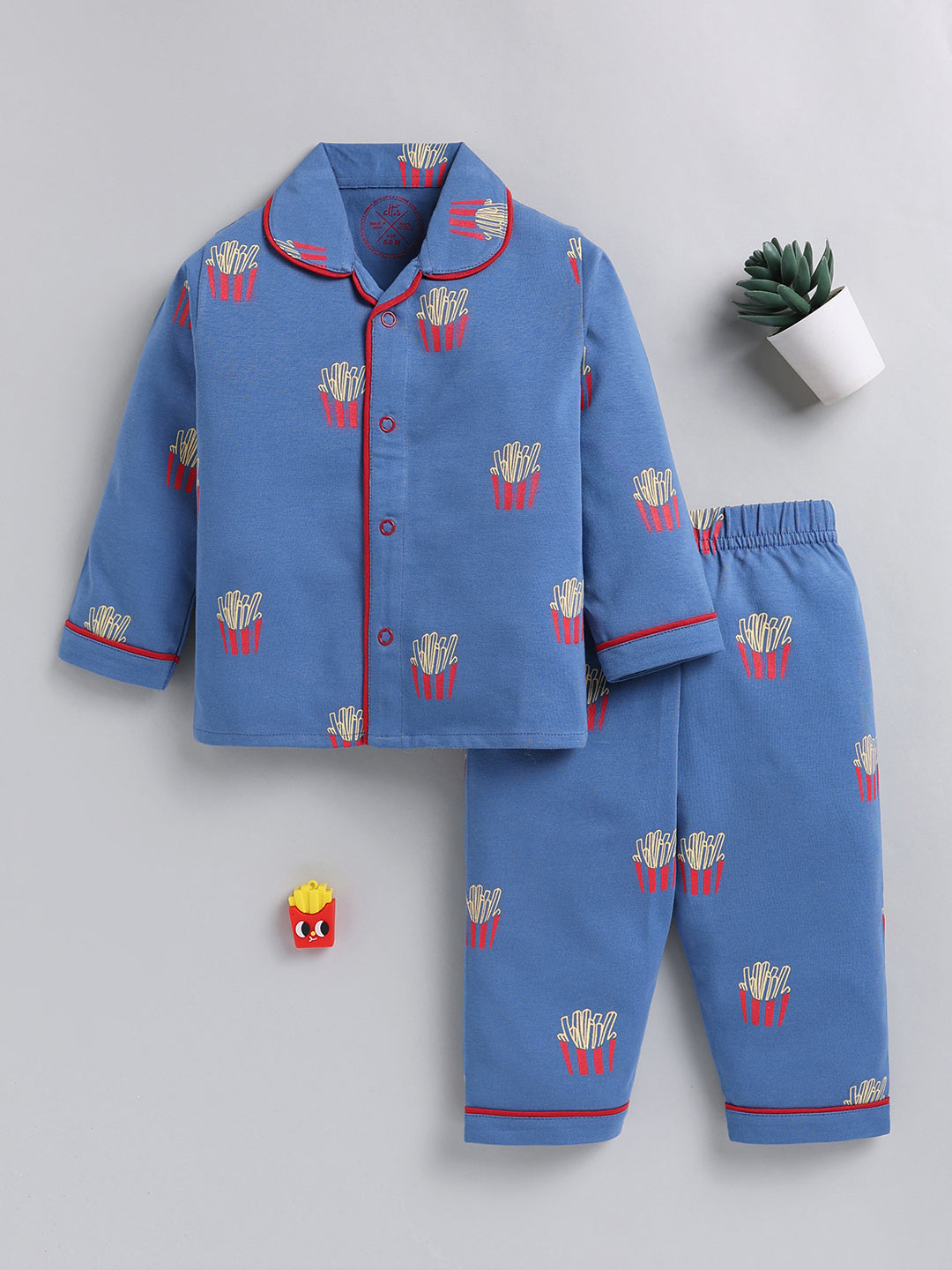 Blue 'Fried' Cotton Full Sleeve Night Suit