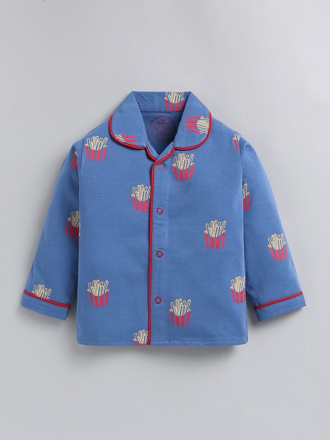 Blue 'Fried' Cotton Full Sleeve Night Suit