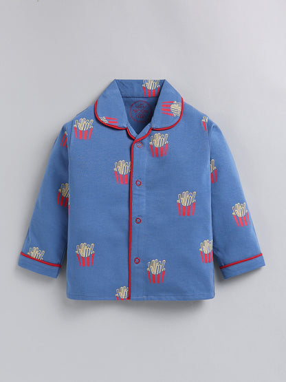 Blue 'Fried' Cotton Full Sleeve Night Suit