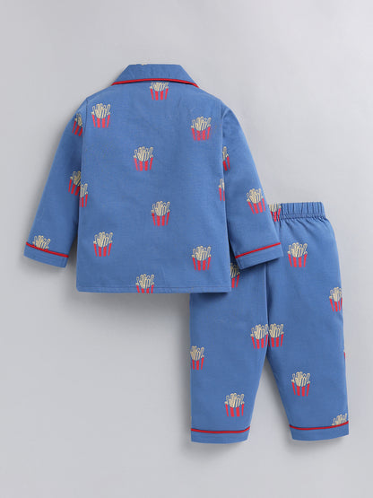 Blue 'Fried' Cotton Full Sleeve Night Suit