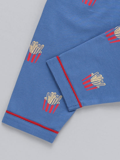 Blue 'Fried' Cotton Full Sleeve Night Suit