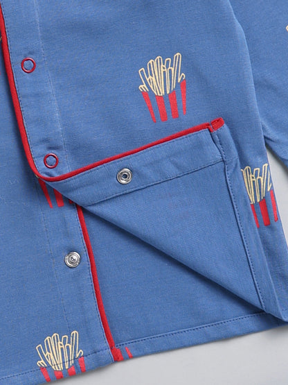 Blue 'Fried' Cotton Full Sleeve Night Suit