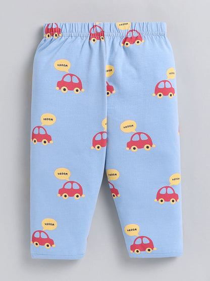 Blue Car Print Cotton Full Sleeve Night Suit