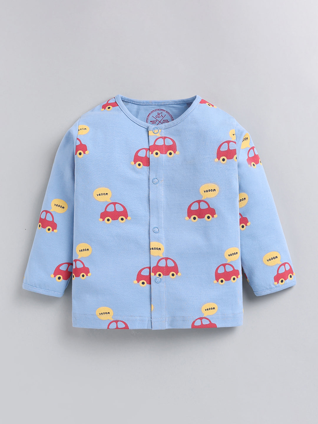 Blue Car Print Cotton Full Sleeve Night Suit