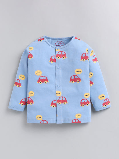 Blue Car Print Cotton Full Sleeve Night Suit