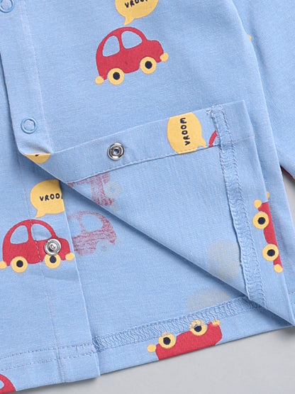 Blue Car Print Cotton Full Sleeve Night Suit