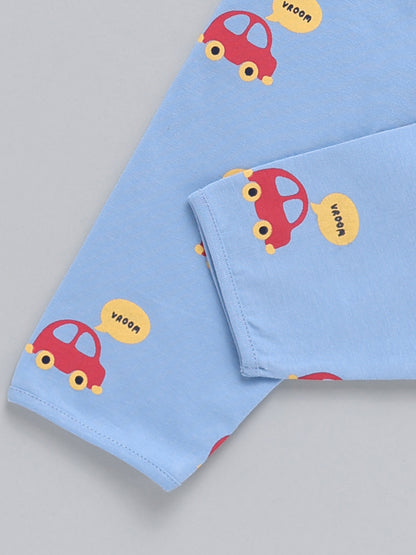 Blue Car Print Cotton Full Sleeve Night Suit