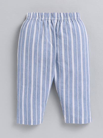 Blue Striped Cotton Full Sleeve Night Suit