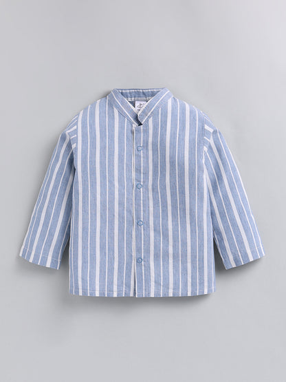 Blue Striped Cotton Full Sleeve Night Suit