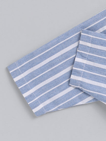 Blue Striped Cotton Full Sleeve Night Suit