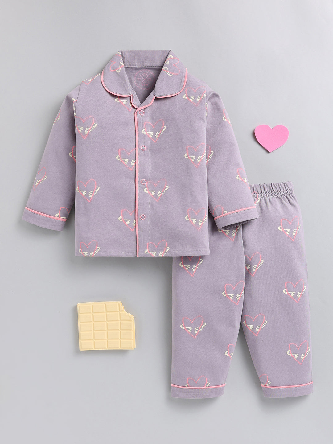 Grey Typography Cotton Full Sleeve Night Suit