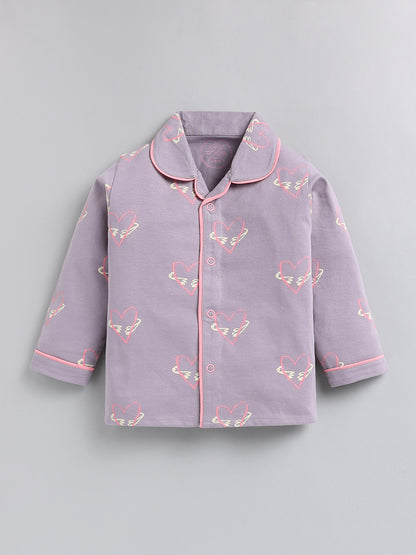 Grey Typography Cotton Full Sleeve Night Suit