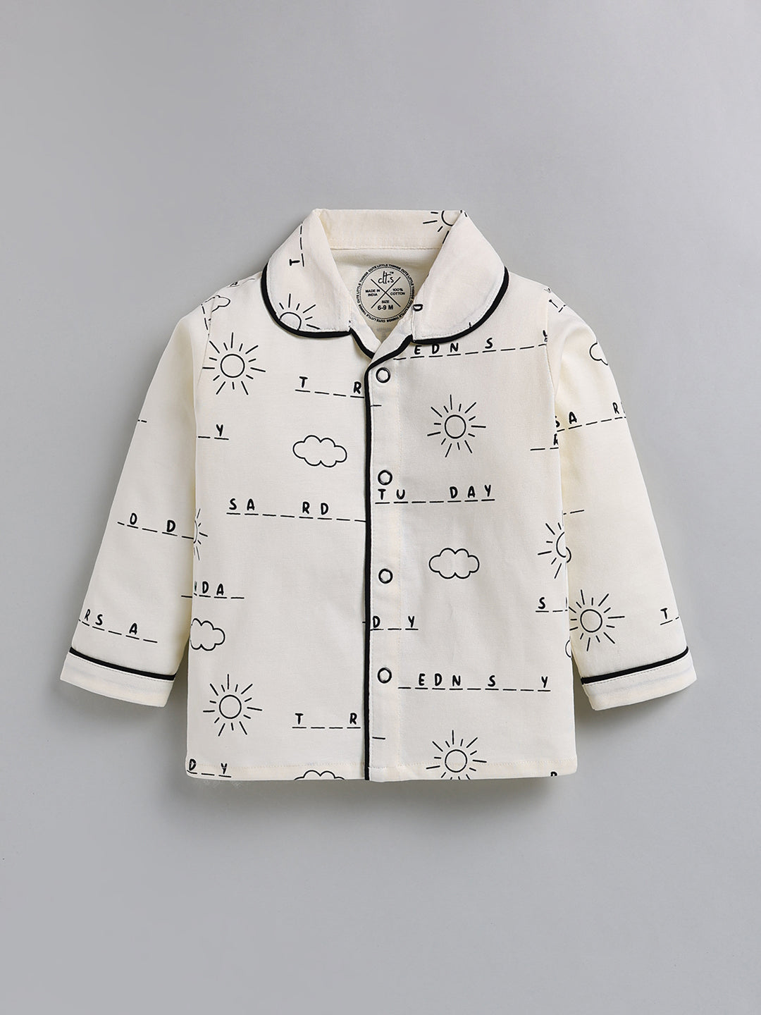 Cream Typography Cotton Full Sleeve Night Suit
