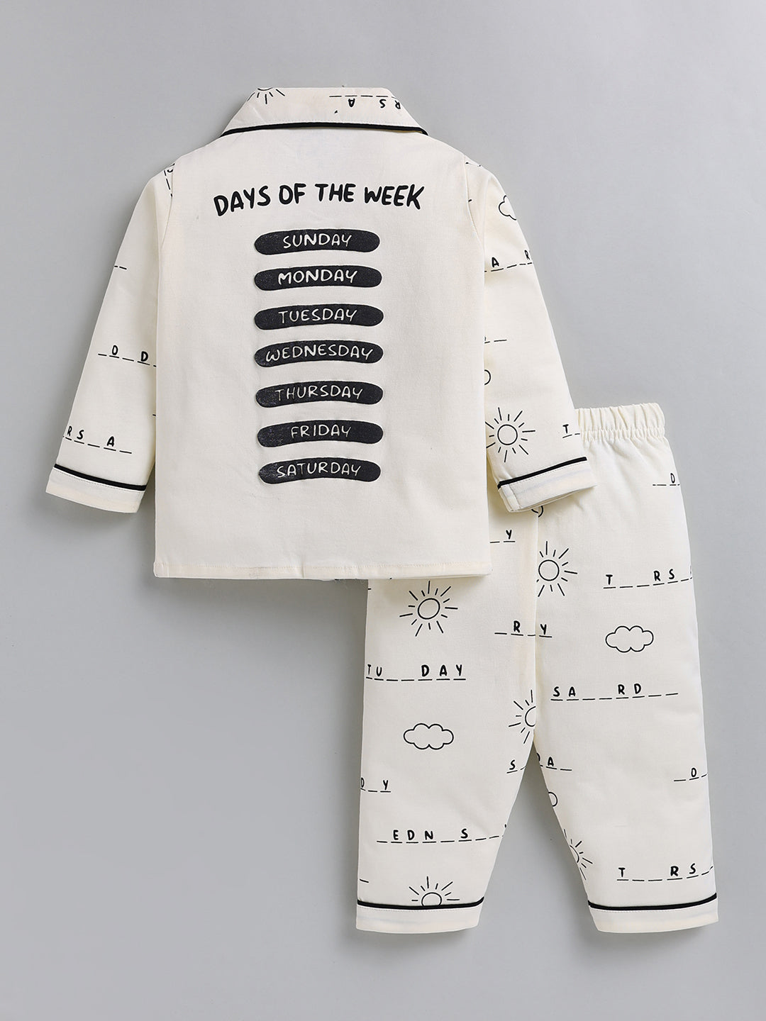Cream Typography Cotton Full Sleeve Night Suit