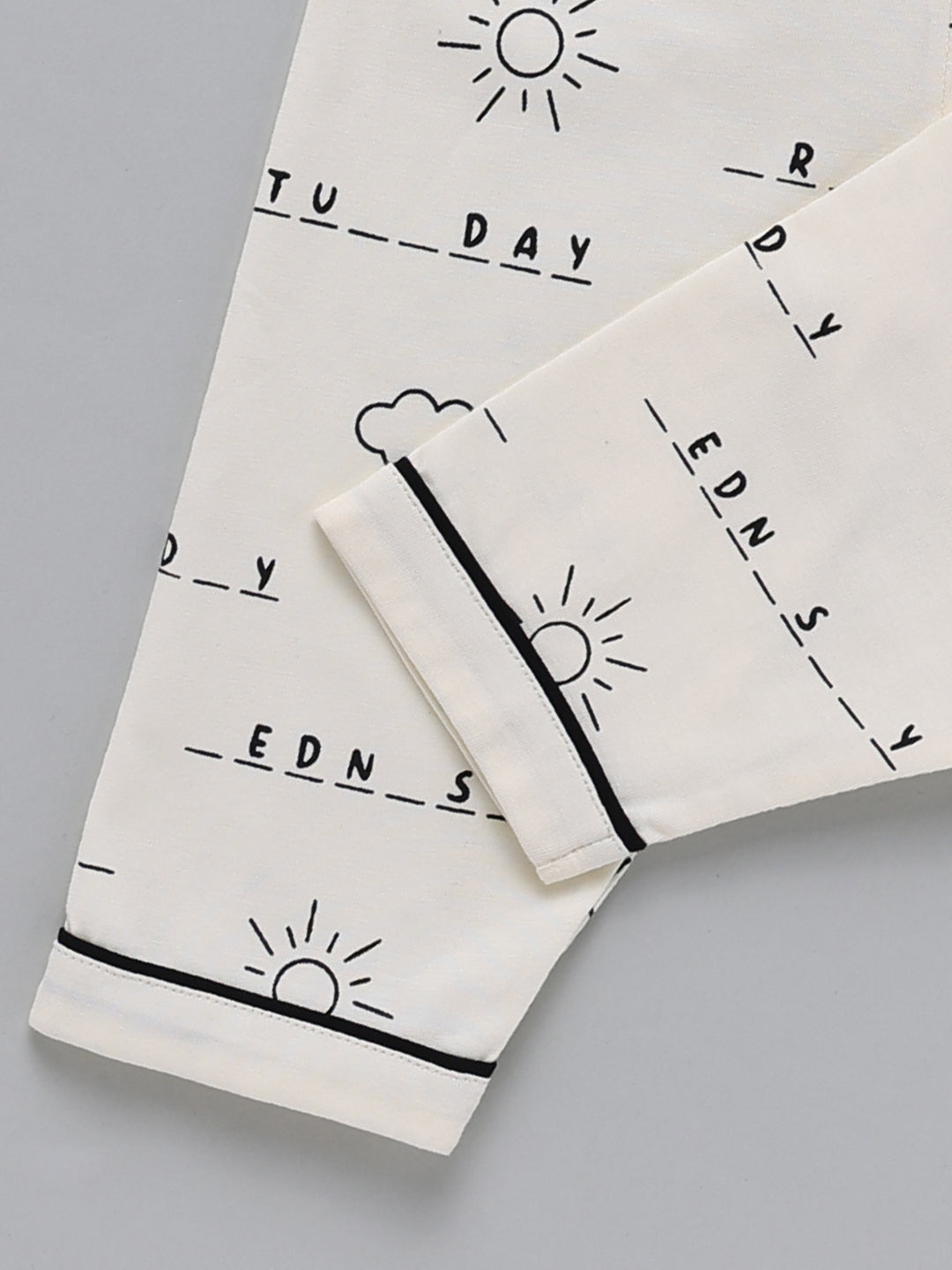 Cream Typography Cotton Full Sleeve Night Suit
