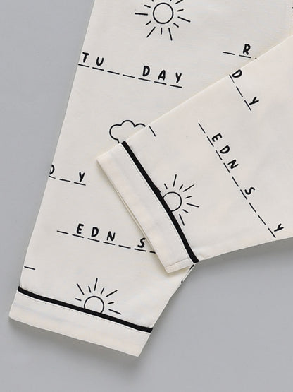 Cream Typography Cotton Full Sleeve Night Suit