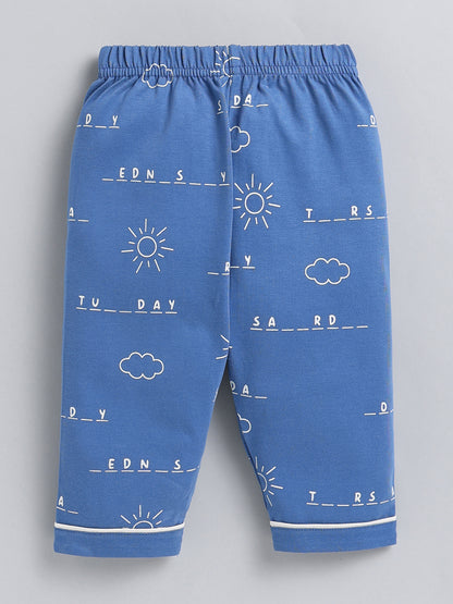 Blue Typography Cotton Full Sleeve Night Suit