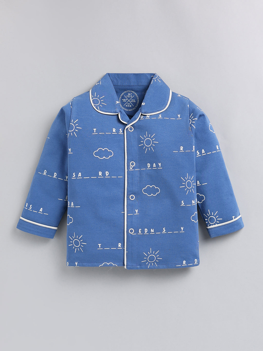 Blue Typography Cotton Full Sleeve Night Suit