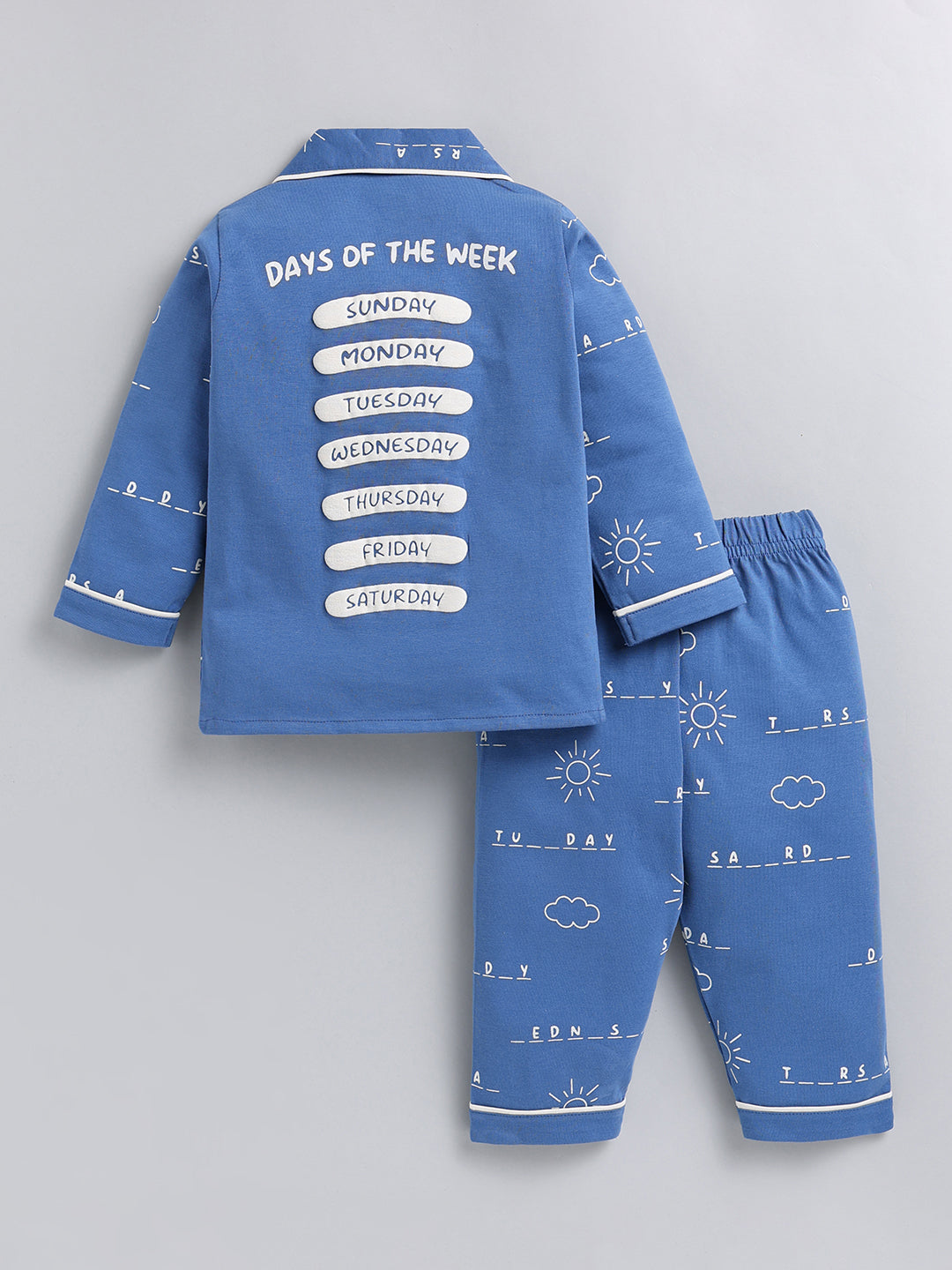 Blue Typography Cotton Full Sleeve Night Suit