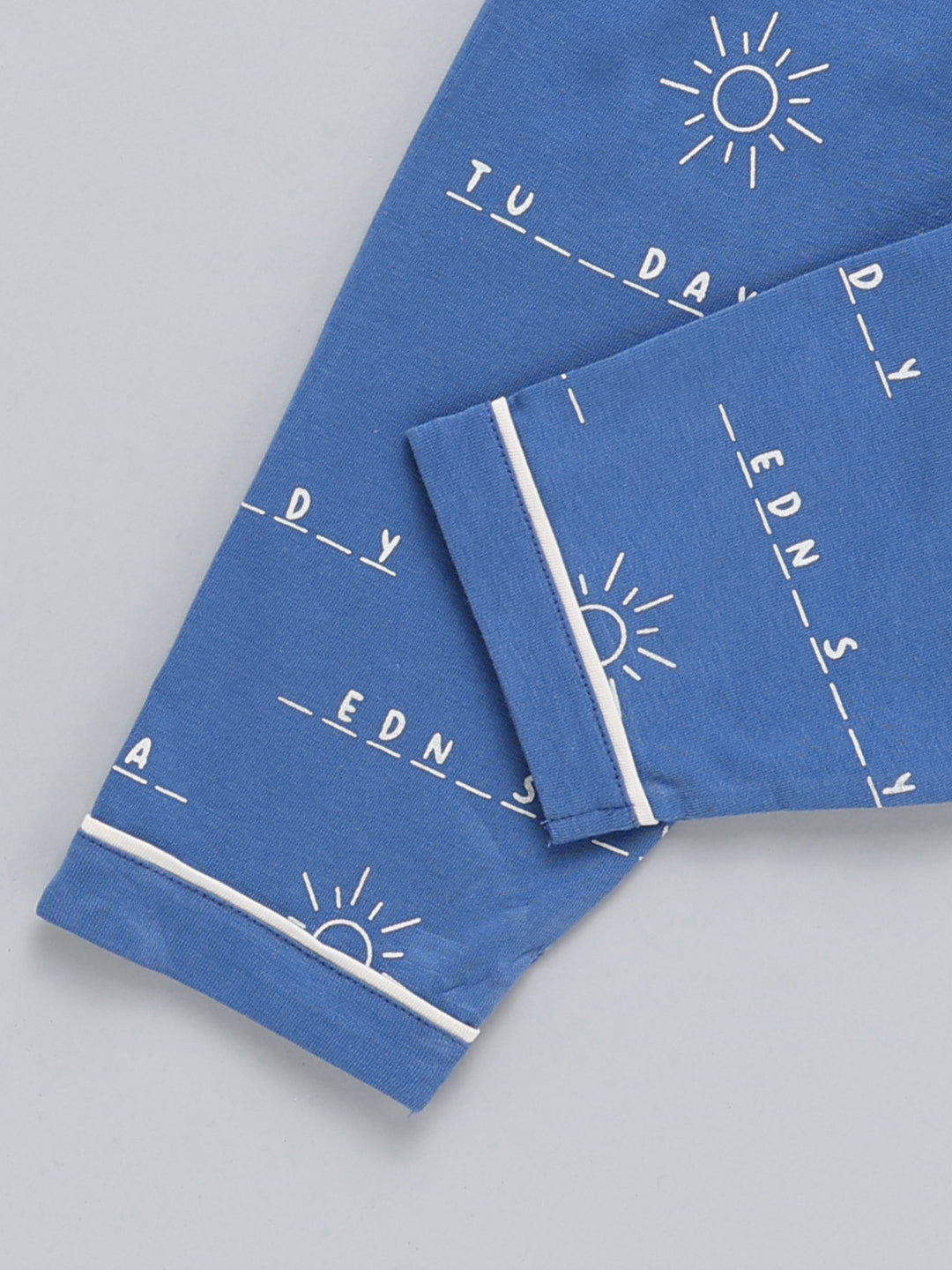Blue Typography Cotton Full Sleeve Night Suit