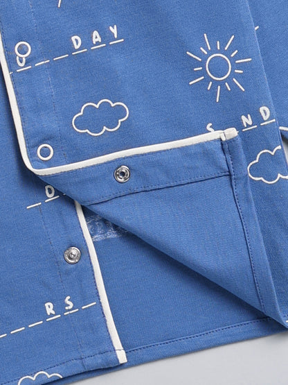 Blue Typography Cotton Full Sleeve Night Suit