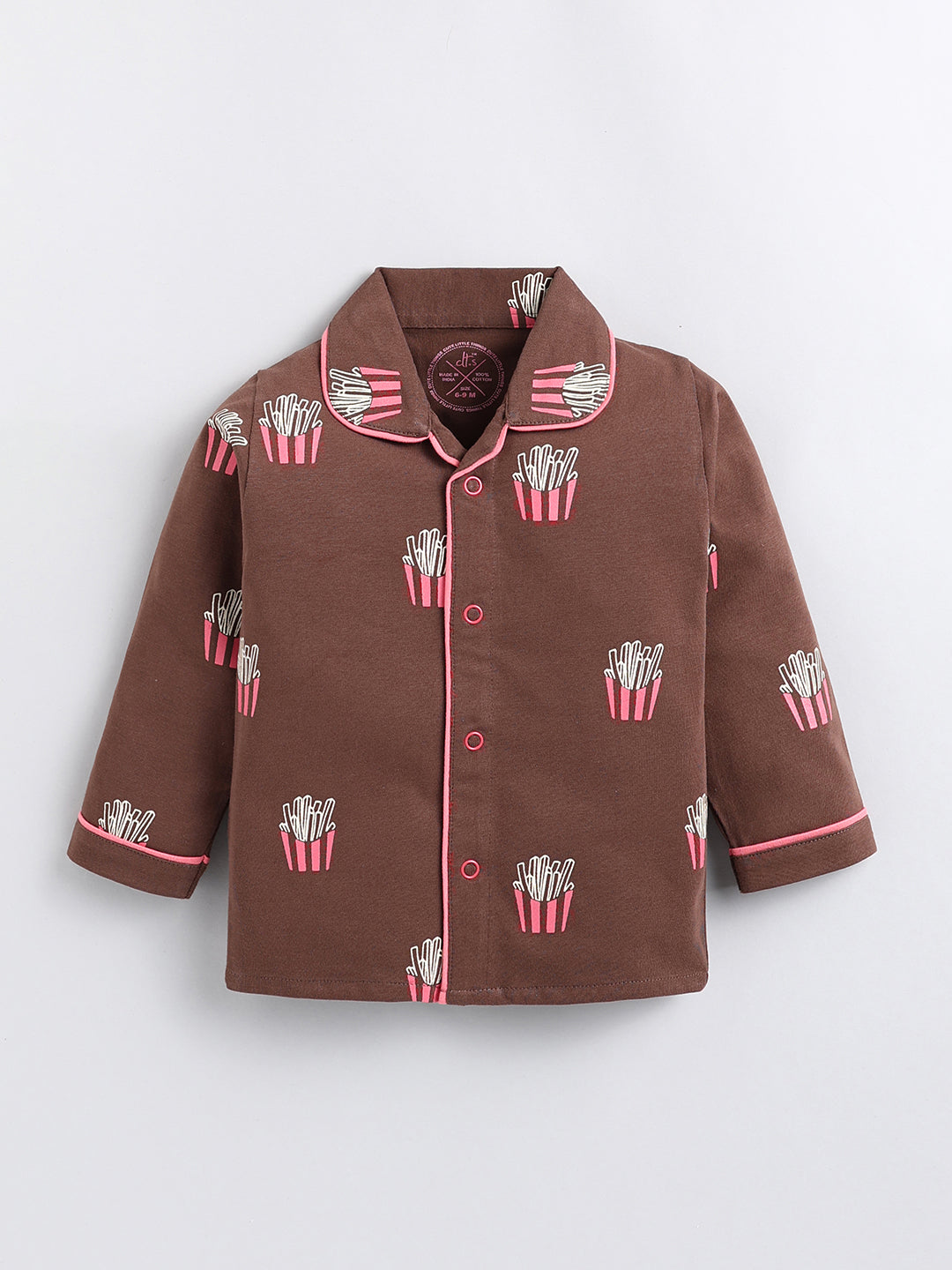 Brown 'Fried' Cotton Full Sleeve Night Suit