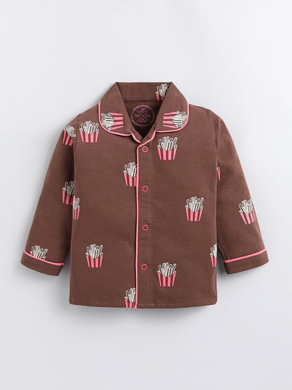 Brown 'Fried' Cotton Full Sleeve Night Suit