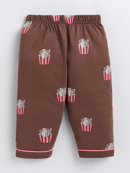 Brown 'Fried' Cotton Full Sleeve Night Suit