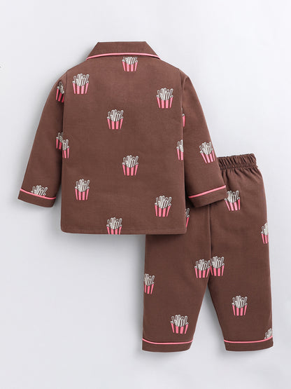 Brown 'Fried' Cotton Full Sleeve Night Suit