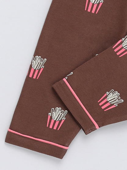 Brown 'Fried' Cotton Full Sleeve Night Suit