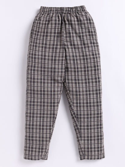 Black Checked Cotton Full Sleeve Night Suit